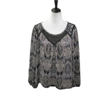 Xhilaration Tan/Black Patterned Long Sleeve Blouse Size XL